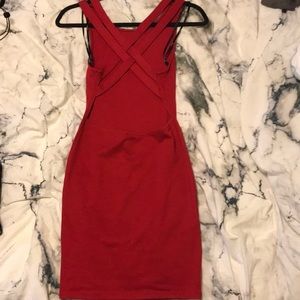 Red open back mini dress